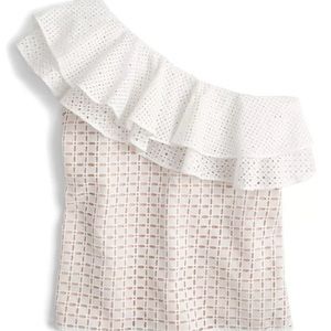 J. Crew One-Shoulder Eyelet Ruffle Top